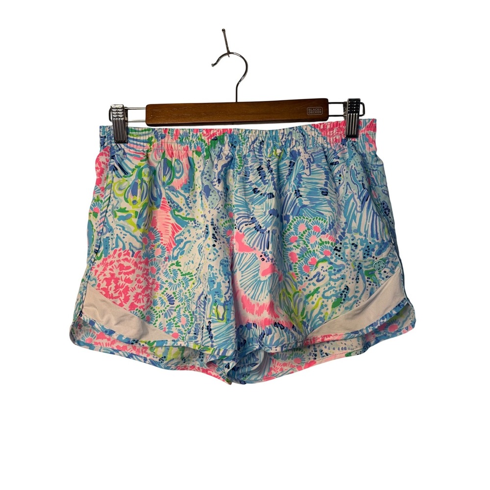 Lilly Pulitzer Luxletic Shorts Blue Pink Floral Activewear Running Womens Small